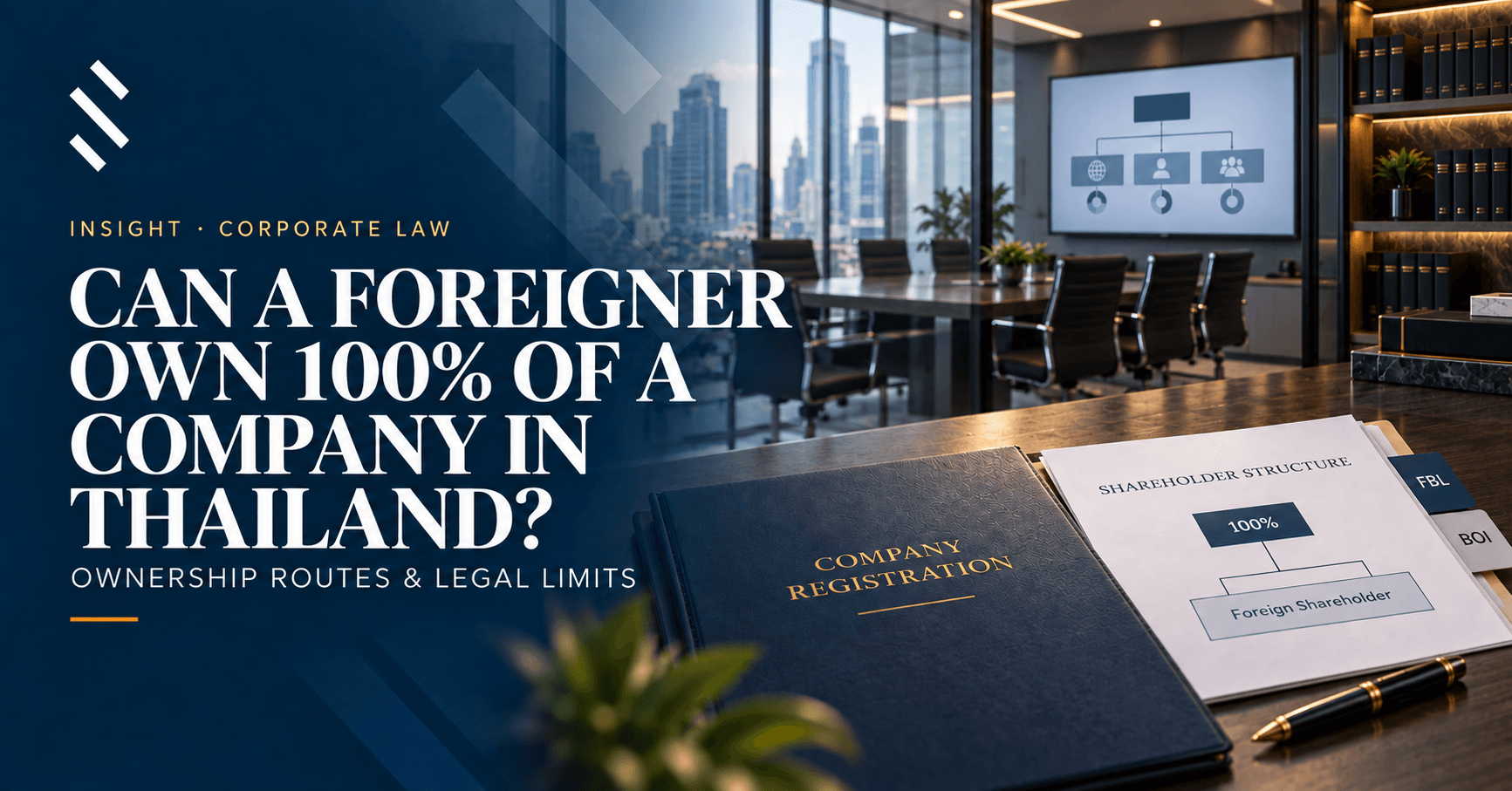Company registration and foreign shareholder structure documents in a Phuket office